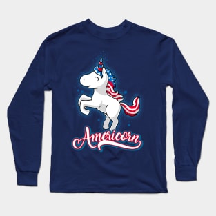 Americorn-Patriotic Proud American Unicorn Kids Gift Long Sleeve T-Shirt